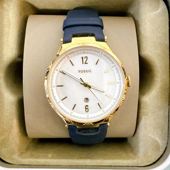 Fossil BQ3744 Ashtyn Mother of Pearl Dial Blue Leather Strap Watch main image 6